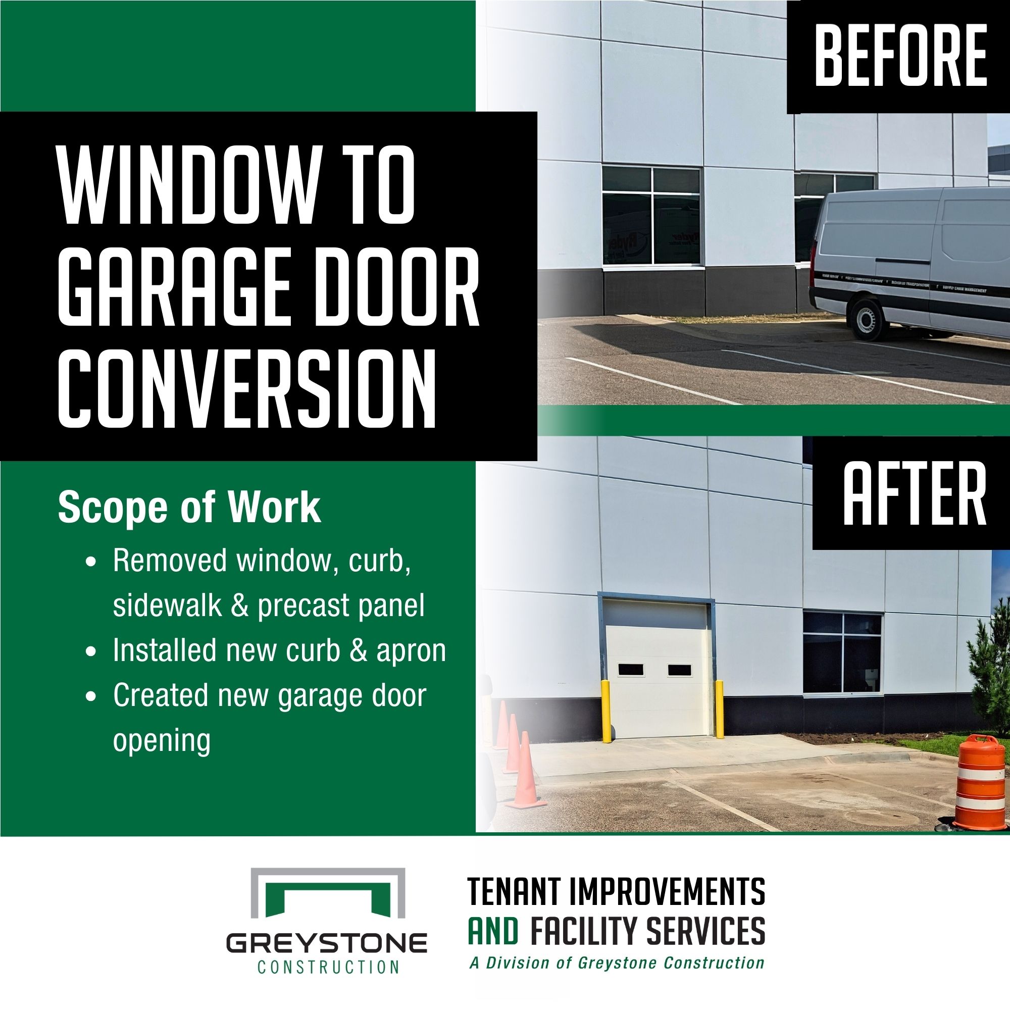 Precast Building Window to Garage Door Conversion Tenant Improvement