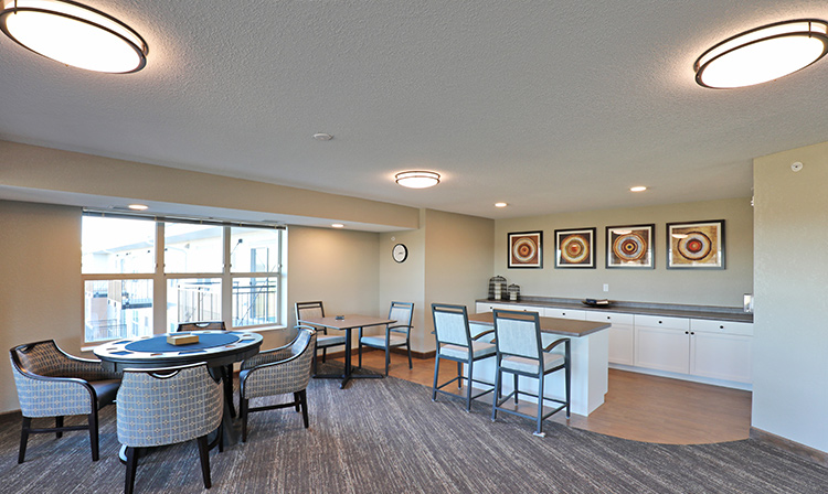 Fourth floor club room inside Brentwood Terrace Independent Senior Living Facility