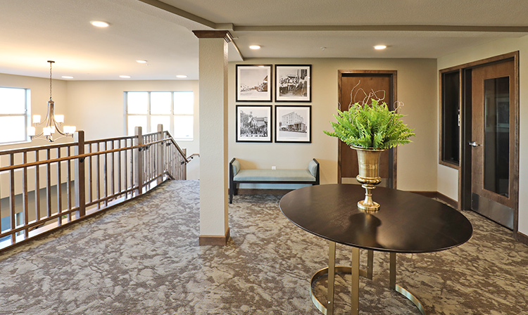 Second floor lobby inside Brentwood Terrace Independent Senior Living Facility