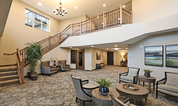 Lobby inside Brentwood Terrace Independent Senior Living Facility