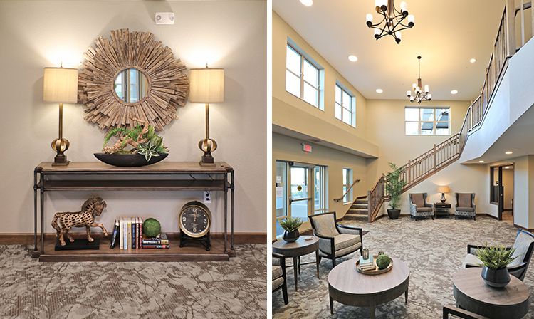 Lobby inside Brentwood Terrace Independent Senior Living Facility