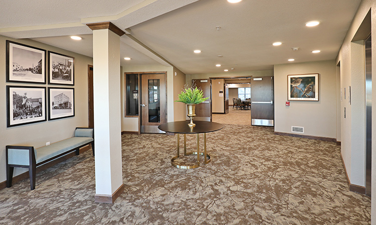 Second floor lobby inside Brentwood Terrace Independent Senior Living Facility