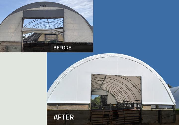 Coverall building fabric recover reskin Coverall building fabric recover reskin